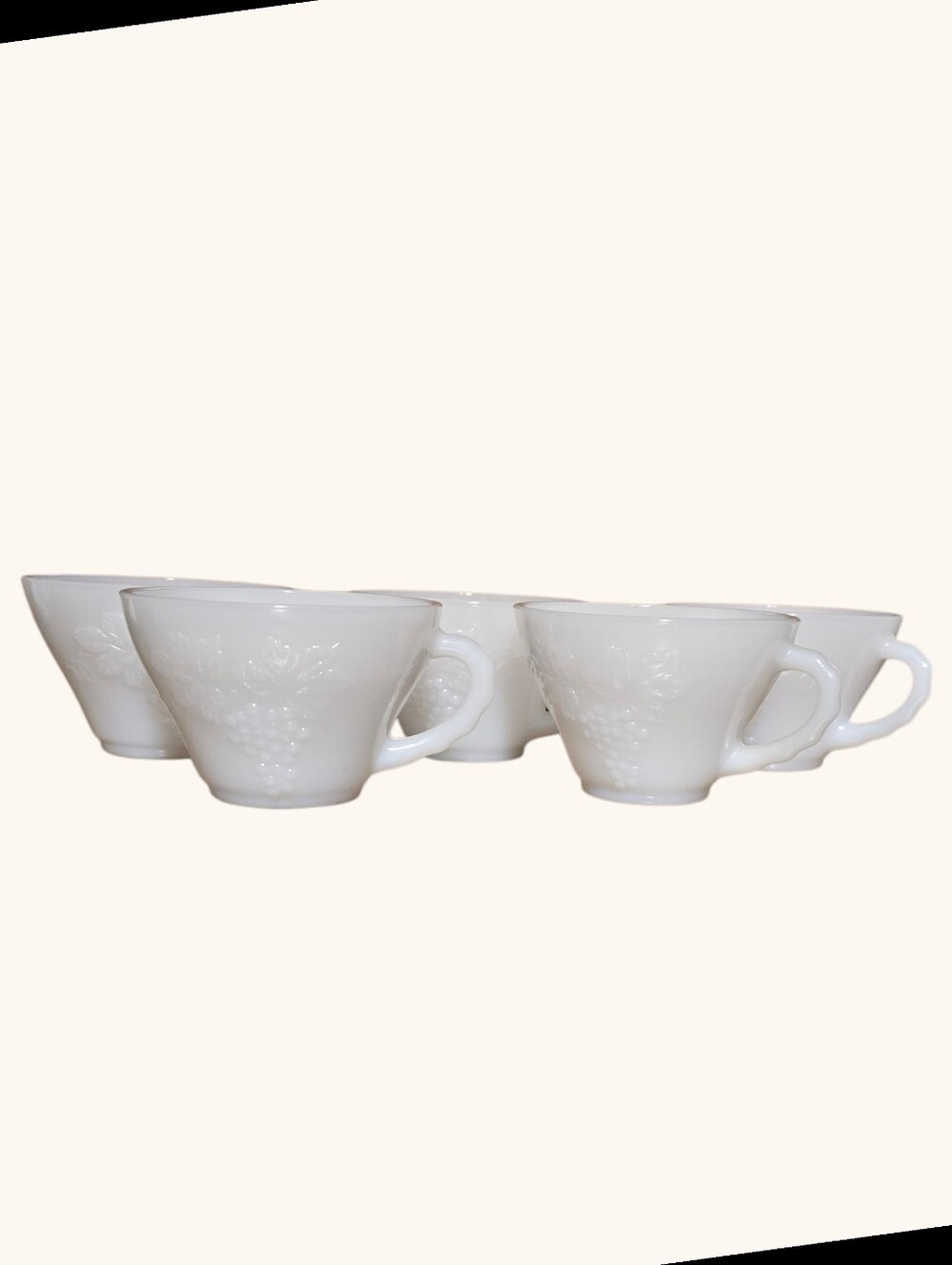 Vintage Anchor Hocking Milk Glass Harvest Grape Punch Cups Set of 5 MCM
